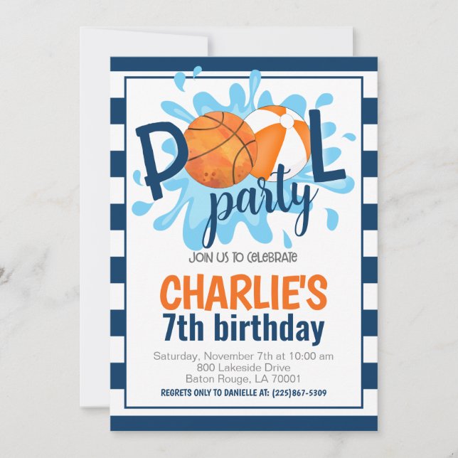 Basketball Pool Party Birthday Invitation (Front)