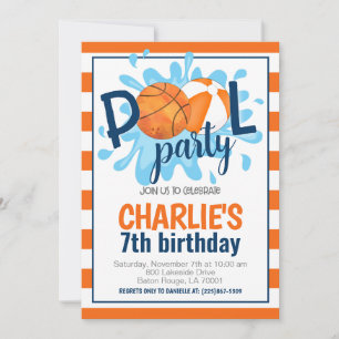 Basketball Pool Party Birthday Invitation