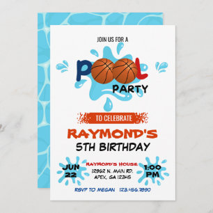 Basketball Pool Party Birthday  Invitation