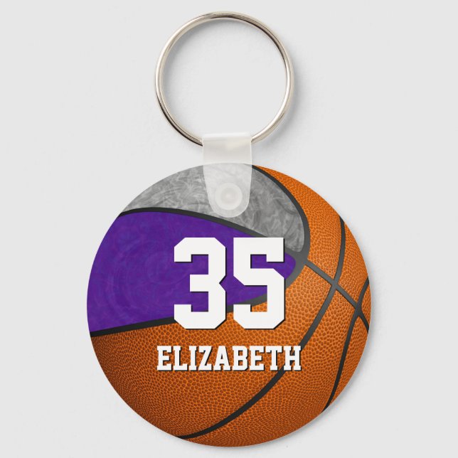 basketball purple grey girls school team colours key ring (Front)
