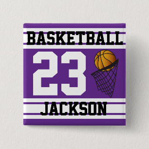 Basketball Purple & White Stripes   DIY Text 15 Cm Square Badge