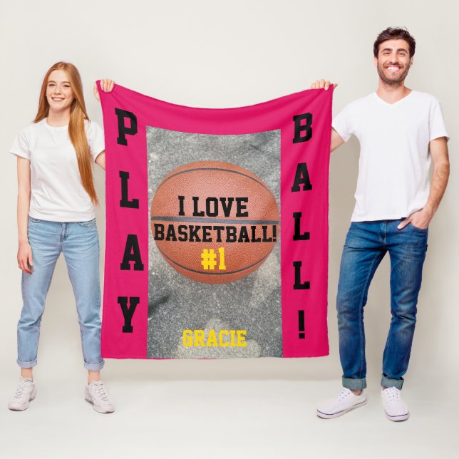 Basketball Raspberry Name  Fleece Blanket (In Situ)