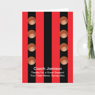 Basketball, Red/Black, Coach, Blank Inside Thank You Card