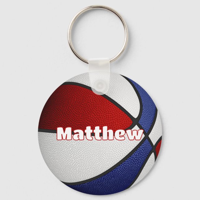 basketball red blue team colours party favours key ring (Front)
