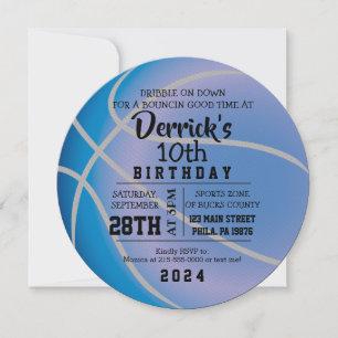 BASKETBALL ROUND BLUE Birthday Party Invitation
