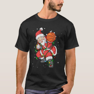 Basketball Santa Claus Christmas Tree Lights Pajam T-Shirt