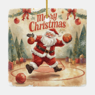 Basketball Santa Claus is playing Christmas Ceramic Ornament