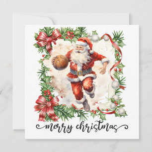 Basketball Santa Claus is playing with Christmas Card