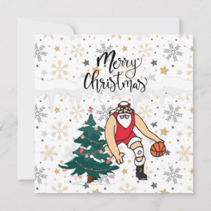 Basketball Santa Claus is playing with Christmas   Card