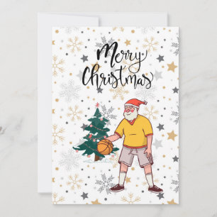 Basketball Santa Claus is playing with Christmas Holiday Card