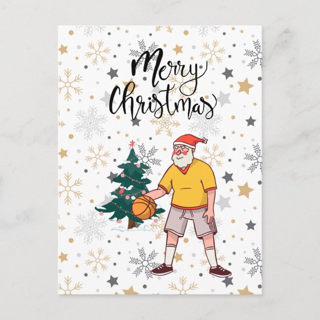 Basketball Santa Claus is playing with Christmas   Holiday Postcard (Front)