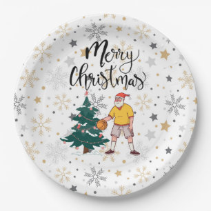 Basketball Santa Claus is playing with Christmas   Paper Plate
