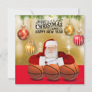 Basketball Santa Claus Merry Christmas New Year Card