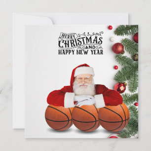 Basketball Santa Claus Merry Christmas New Year Card