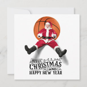 Basketball Santa Claus Merry Christmas New Year Card