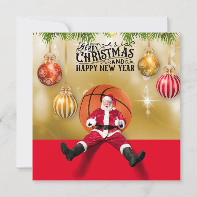 Basketball Santa Claus Merry Christmas New Year Card (Front)