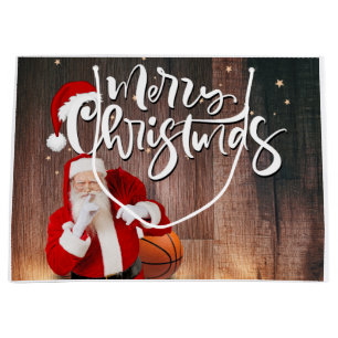 Basketball Santa Claus Merry Christmas New Year Large Gift Bag