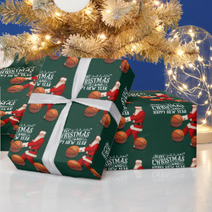 Basketball Santa Claus Merry Christmas New Year Wrapping Paper