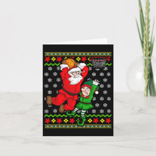 Basketball Santa Claus Slam Dunk Elf Ugly Christma Card