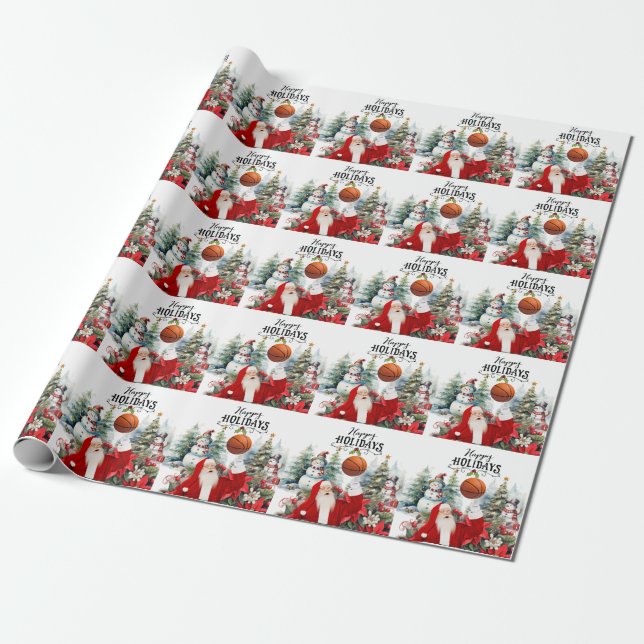 Basketball Santa Claus with Snowman for Christmas  Wrapping Paper (Unrolled)