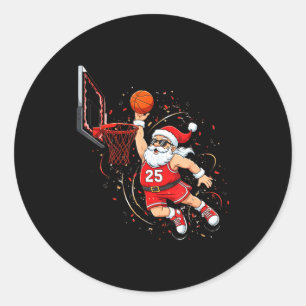 Basketball Santa Dunking Christmas Holiday Classic Round Sticker