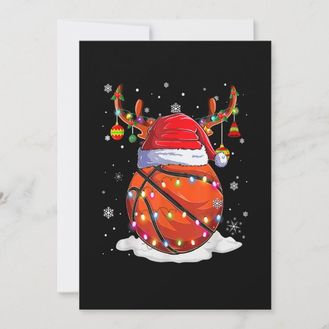 Basketball Santa Hat Reindeer Christmas Lights Fun Holiday Card (Front)