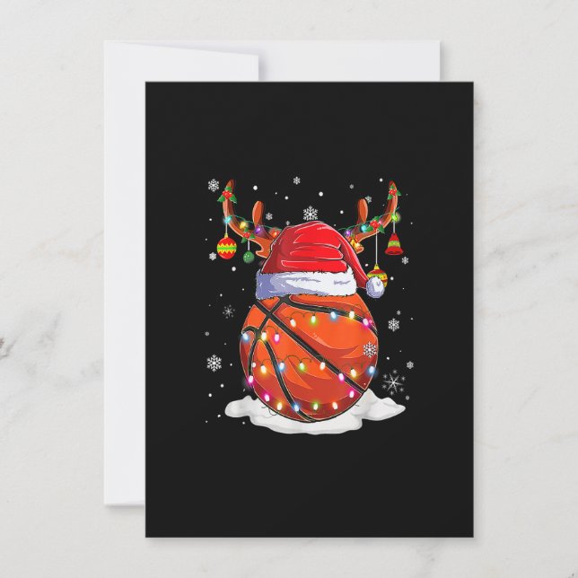 Basketball Santa Hat Reindeer Christmas Lights Fun Invitation (Front)