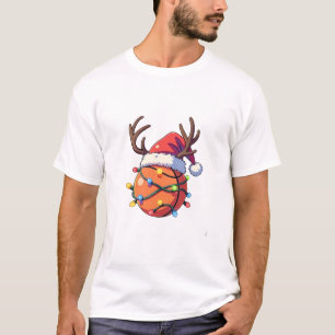 Basketball Santa Hat Reindeer Horns Christmas T-Shirt