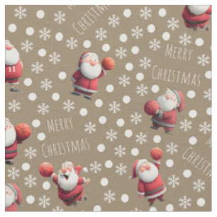 Basketball Santa on Hardwood Brown Fabric