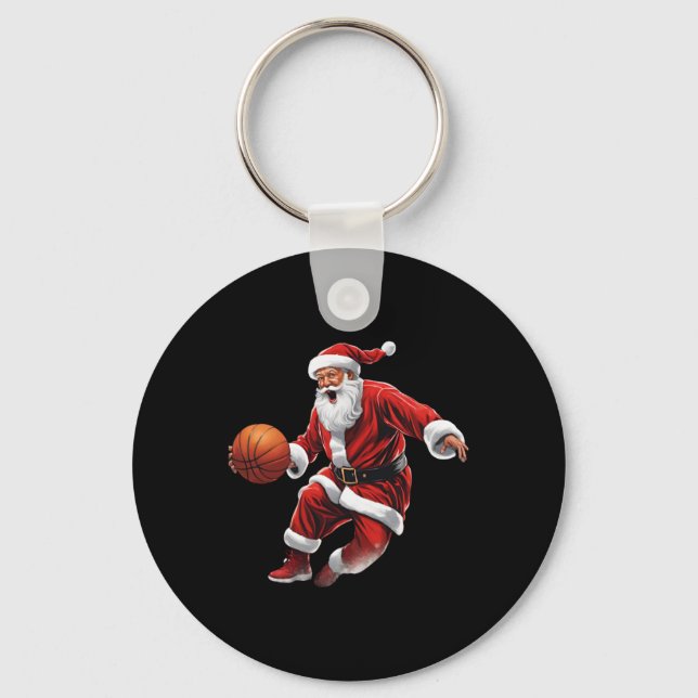 Basketball Santa Slam Dunk Ugly Christmas  Key Ring (Front)