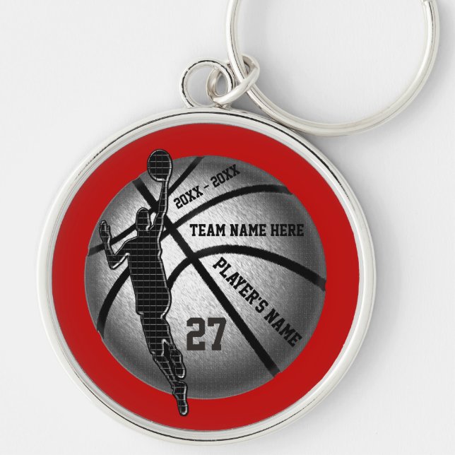 Basketball Senior Gifts Personalised, Team Colours Key Ring (Front)