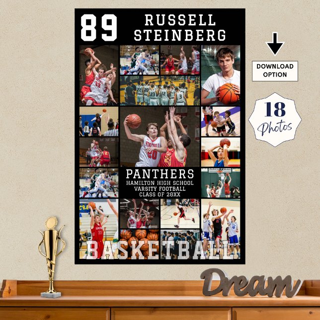 Basketball Senior Graduation 18 Photo Collage Poster (Creator Uploaded)