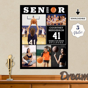 Basketball Senior Graduation 5 Photo Collage Poster