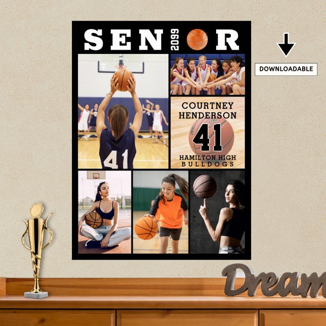 Basketball Senior Graduation 6 Photo Collage Poster (Creator Uploaded)