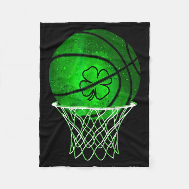Basketball Shamrock Lucky Clover Irish St Patrick' Fleece Blanket (Front)