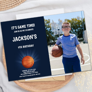Basketball Shine Birthday Invitations with photo