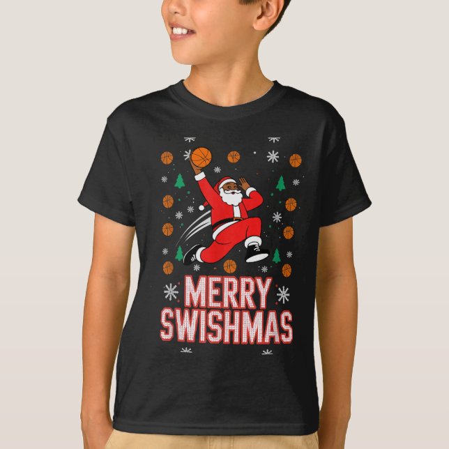 Basketball Shirt Boys Christmas Pajamas Merry Swis (Front)