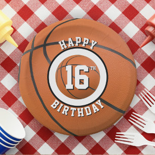 Basketball Sixteenth Bday Sweet 16 Happy Birthday Paper Plate