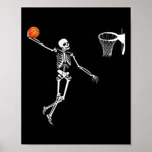 Basketball Skeleton Halloween  Art-Dunking Skeleto Poster