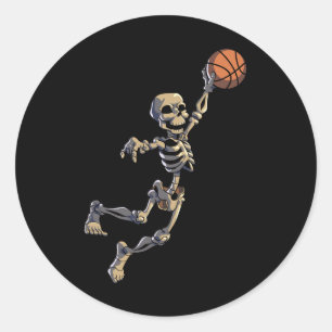 Basketball Skeleton Halloween Men Boys Basketball Classic Round Sticker