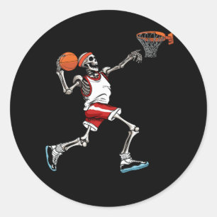 Basketball Skeleton Halloween Men Boys Basketball Classic Round Sticker