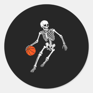 Basketball skeleton playing basketball halloween classic round sticker
