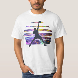 Basketball Slam Dunk Silhouette | Sunset Glitch Ar T-Shirt