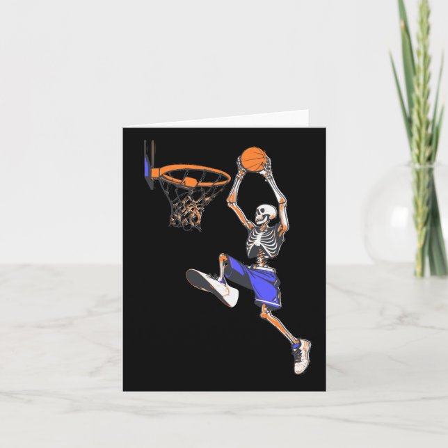 Basketball Slam Dunk Skeleton Halloween  Card (Front)