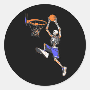 Basketball Slam Dunk Skeleton Halloween  Classic Round Sticker
