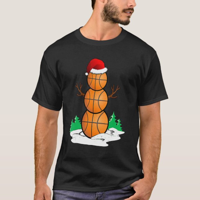 Basketball Snowman Balls Christmas Pajama  Men Boy T-Shirt (Front)