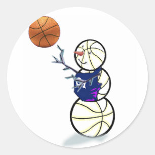 Basketball Snowman Christmas Classic Round Sticker