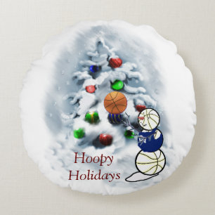 Basketball Snowman Christmas Round Cushion