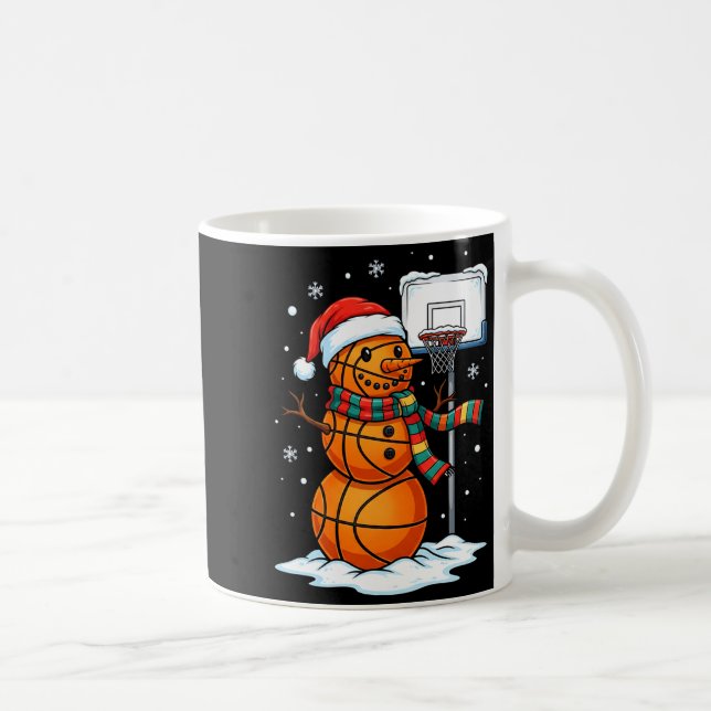 Basketball Snowman Christmas Santa Hat Funny Xmas  Coffee Mug (Right)