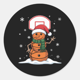 Basketball Snowman Christmas Santa Hat Xmas Sports Classic Round Sticker